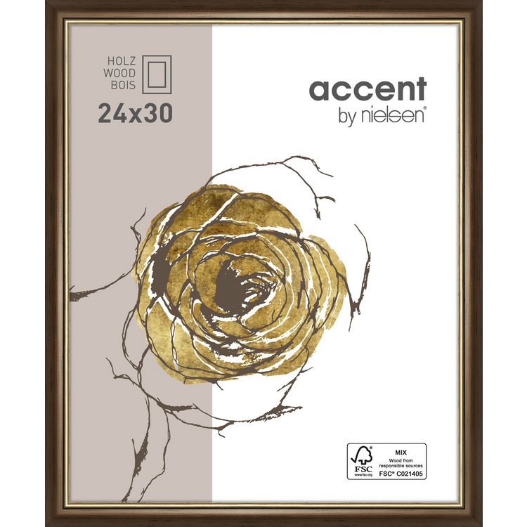 Holz-Rahmen Ascot 18 x 24 Dunkelbr./ Gold 9034002