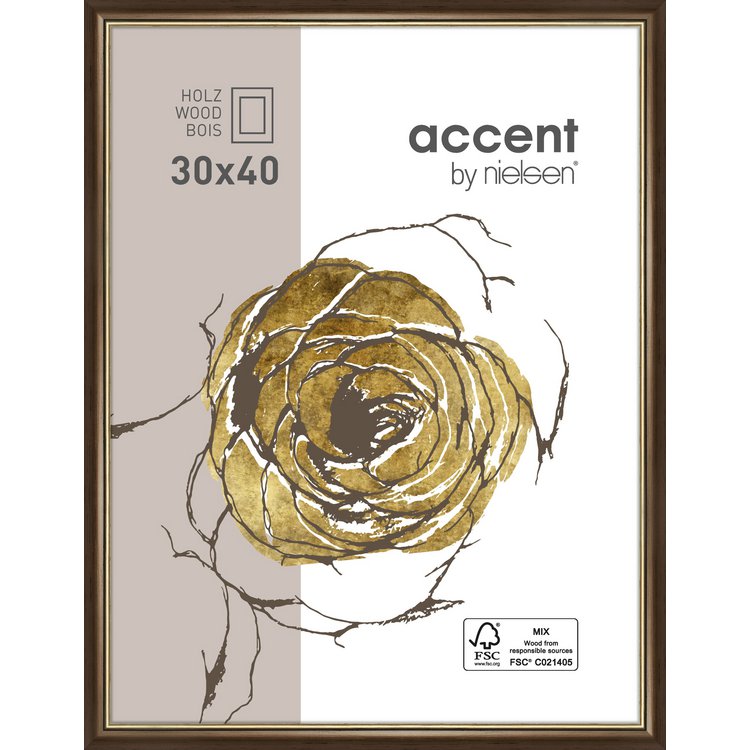 Holz-Rahmen Ascot 21 x 29.7 Dunkelbr./ Gold 902100